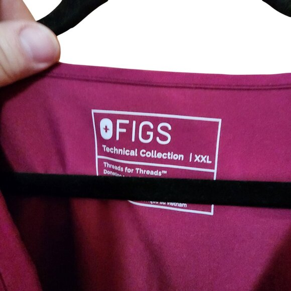Figs Technical Collection Burgundy Scrub Top XXL V-Neck Short Sleeve W/ Front Po - Picture 3 of 3